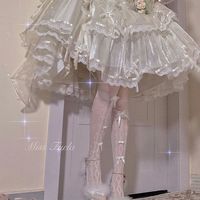 Lolita日系甜美蝴蝶结交叉印花纹过膝花嫁搭配白色丝袜子女夏春秋