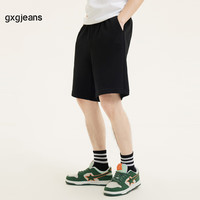 gxgjeansgxg.jeans男装夏季休闲裤男潮流纯色重磅运动针织短裤 A款-黑色 175/L