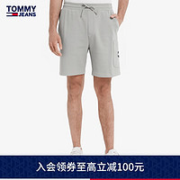 TOMMY JEANS男装纯棉休闲旗标刺绣松紧抽绳腰宽松运动短裤DM0DM13400 灰色PMI M