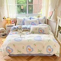 AIDLI 床上四件套A类全棉双层纱纯棉新疆棉被套床单被罩双人套件 白月光 1.5/1.8m床