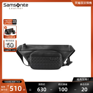 Samsonite 新秀丽 胸包男士牛皮革斜挎包百搭压花男款腰包单肩包男包包 NP1