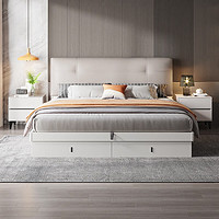 全友（QUANU）板式床现代简约卧室家具大床高床底大容量储物128901 1.5米高箱床+床头柜*1
