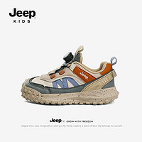 Jeep童鞋女童运动鞋秋季软底板鞋2023皮面儿童鞋男童跑步登山鞋 米/卡其 36码 鞋内长约23.2cm