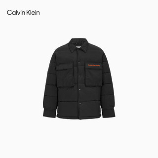 Calvin Klein Jeans秋冬男士通勤印花大口袋按扣翻领棉服外套J322218 BEH-太空黑 XXL