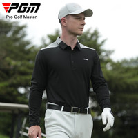 PGM高尔夫服装男长袖T恤秋冬运动上衣男装衣服polo衫拼色百搭 YF651-黑色 XXL