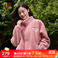骆驼(CAMEL)运动外套女冬羊羔绒加绒加厚保暖夹克开衫外套 C23CA93010,香粉,女 M