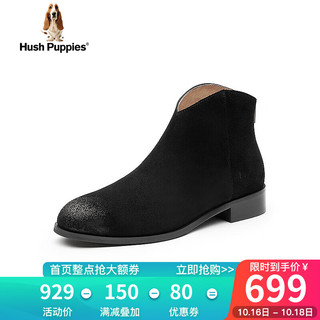 暇步士（Hush Puppies）马丁靴女士高帮粗跟英伦时装短靴D4H01DD3 黑色 35