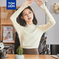 唐狮 TONLION打底衫女冬装花边净色肌理拼接长袖内搭 米白 L