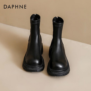 达芙妮（DAPHNE）棕色马丁靴女厚底小个子切尔西韩系小短靴瘦瘦靴 黑色 38