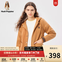 Hush Puppies暇步士女装2023冬美式休闲学院减龄加绒连帽外套 130卡其 XS