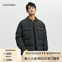 Calvin Klein  Jeans秋冬男士通勤印花大口袋按扣翻领棉服外套J322218 BEH-太空黑 L