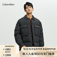 Calvin Klein  Jeans秋冬男士通勤印花大口袋按扣翻领棉服外套J322218 BEH-太空黑 XL