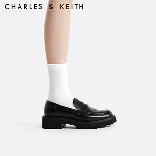 CHARLES&KEITH23冬季CK1-70900494厚底松糕乐福鞋单鞋女 Black Box黑色 36