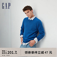 Gap男装秋季2023时尚纯棉圆领长袖针织衫737297套头休闲毛衣 蓝色 175/92A(S)