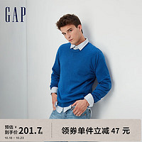 Gap男装秋季2023时尚纯棉圆领长袖针织衫737297套头休闲毛衣 蓝色 185/108A(XL)