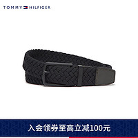 TOMMY HILFIGER男装简约压纹旗标针扣式百搭织腰带AM0AM11468 黑色BDS 105cm