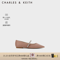 CHARLES&KEITH23冬季CK1-70900498亮钻一字带尖头平跟单鞋女 Nude肉色 37