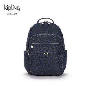 kipling 凯普林 男女款冬大容量书包双肩背包电脑包SEOUL系列 无限深蓝提花