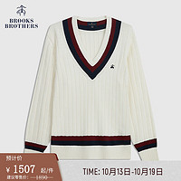 布克兄弟（BrooksBrothers）男士新纯棉V领美式休闲学院长袖毛衣 1001-白色 M