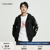 卡尔文·克莱恩 Calvin Klein 秋冬男士休闲连帽拉链醒目字母印花加绒外套40DC414 001-黑色 M