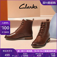 Clarks 其乐 女鞋秋季复古英伦风时尚加绒机车粗跟马丁靴中长女靴