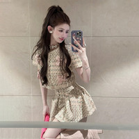 穿搭小个子高腰修身显瘦短款小香风半身裙女设计感夏季