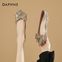 DAPHNE 达芙妮 尖头高跟鞋女2023春秋新款法式气质婚鞋新娘蝴蝶结细跟女鞋