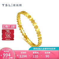 TSL 谢瑞麟 黄金戒指女款蜂巢六角形5G足金素圈 1.6克