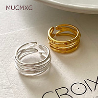 MUCMXG 通体925纯银轻欧美多层线条戒指叠戴口戒食指戒