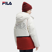 抖音超值购：FILA 斐乐 女装新款防风保暖中长款连帽冬季宽松羽绒服F11W349905F