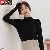 BONAS 宝娜斯 新款牛奶丝半高领打底衫 黑色 均码（80-125斤）