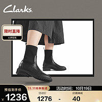 Clarks 其乐 女鞋女靴弹力靴袜靴舒适时尚高帮一脚蹬短靴靴子深棕褐色37.5