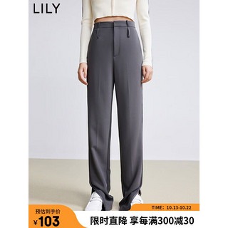 LILY 春新款女装气质开叉显瘦高腰拖地裤直筒裤女 513深炭灰 S