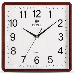 POWER 霸王 钟表方形客厅简约时钟现代创意 立体字挂钟12寸BW23005J木纹色