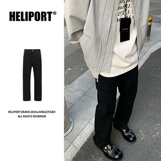HELIPORT 牛仔裤男复古水洗做旧纯色裤子宽松休闲潮牌直筒裤 黑色 XL
