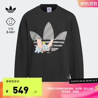 adidas阿迪达斯三叶草小飞象合作款男大童印花运动圆领套头卫衣 黑色 152CM