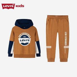 Levi's李维斯童装23冬季儿童套装男女童撞色加绒保暖卫衣裤子2件套 狐獴棕 120/60(6)