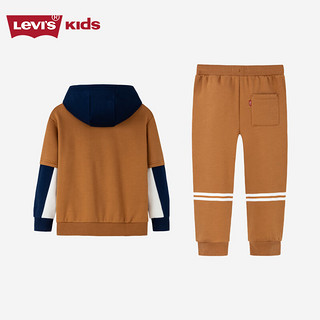 Levi's李维斯童装23冬季儿童套装男女童撞色加绒保暖卫衣裤子2件套 狐獴棕 120/60(6)