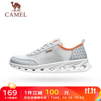骆驼(CAMEL)运动鞋夏男士网面透气休闲鞋软底户外休闲健步鞋男 K13S608019,浅灰/桔,男 38