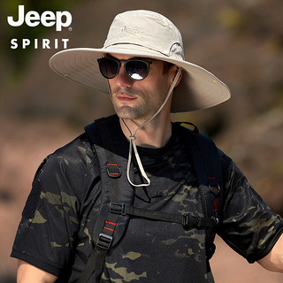 吉普（JEEP）帽子男士渔夫帽大檐遮阳帽男女士通用款休闲户外登山运动太阳帽A0253 浅灰