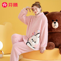 芬腾睡衣女冬珊瑚绒加厚立领保暖可妮兔IP家居服睡衣套装 樱花粉 S