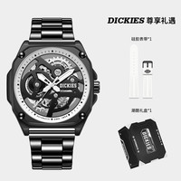 Dickies手表男黑色钢带机械表镂空设计夜光赠表带CL-488DB-16JX