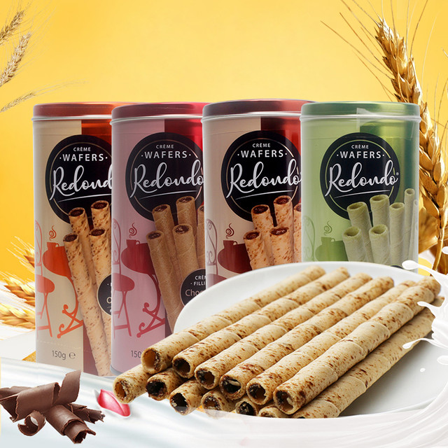 Redondo 印尼进口redondo瑞丹多威化卷心酥150g/罐装注心蛋卷饼干零食品