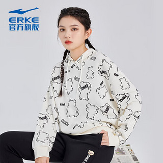 ERKE 鸿星尔克 卫衣女秋季连帽女生套头衫休闲运动上衣 -冰川白 M