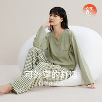 【经典格纹】初秋圆领印花长袖睡衣女舒适可外穿家居服女套装