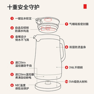 东芝（TOSHIBA）电热水壶Strix温控器316不锈钢母婴级食品级家用保温开水烧水壶双层防烫 【水物语】水壶-白色款-15DRSC(W）