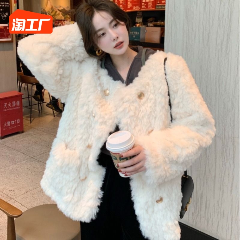 羊羔毛外套女小香风宽松韩版百搭加厚毛绒小个子环保皮草