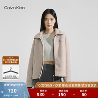 Calvin Klein Jeans女士舒适摇粒绒织带镶边刺绣立领外套J222247 ACF-奶白色 M