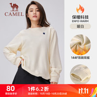 CAMEL 骆驼 加绒套头卫衣女运动休闲宽松上衣 J23CARLG016 暖白 M