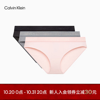 卡尔文·克莱恩 Calvin Klein 内衣女士休闲三条装顺色提花腰边透气比基尼三角内裤QP2451O HTV-黑色/灰色/粉色 XS